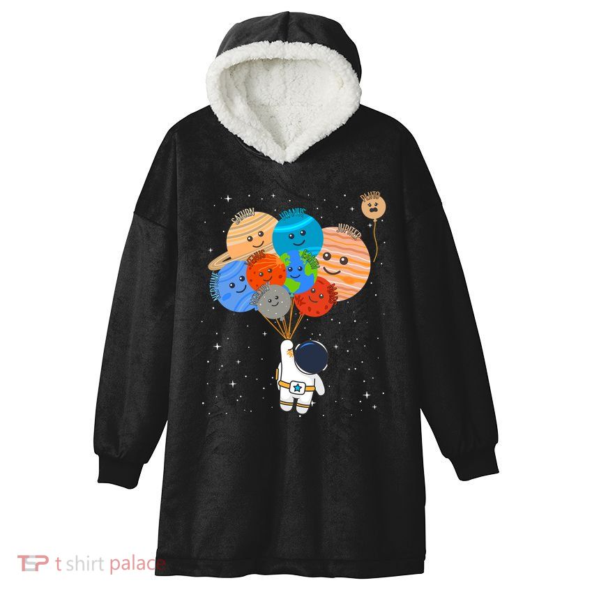 Funny Solar System Astronaut Holding Planet Balloons Pluto Hooded Wearable Blanket