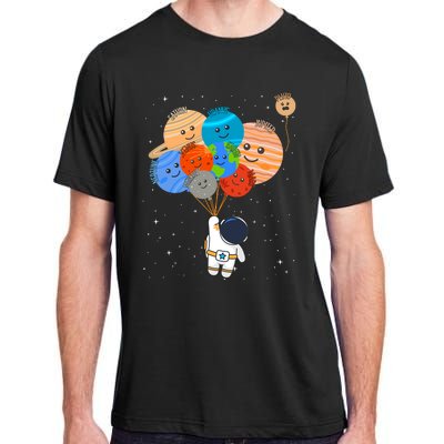 Funny Solar System Astronaut Holding Planet Balloons Pluto Adult ChromaSoft Performance T-Shirt