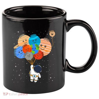 Funny Solar System Astronaut Holding Planet Balloons Pluto 11oz C Handle Ceramic Mug