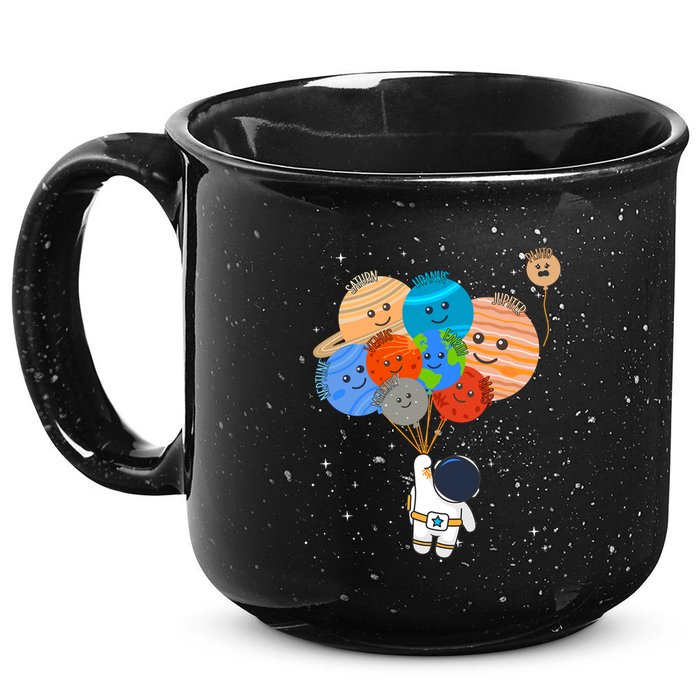 Funny Solar System Astronaut Holding Planet Balloons Pluto 15oz Campfire Ceramic Mug
