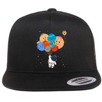 Funny Solar System Astronaut Holding Planet Balloons Pluto Flat Bill Trucker Hat