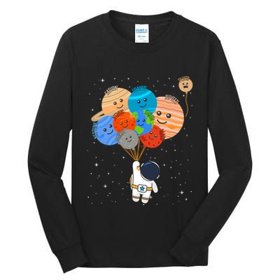 Funny Solar System Astronaut Holding Planet Balloons Pluto Tall Long Sleeve T-Shirt