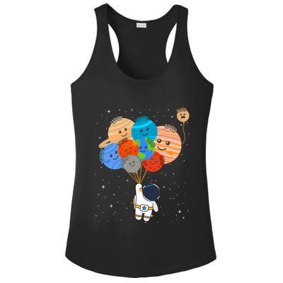 Funny Solar System Astronaut Holding Planet Balloons Pluto Ladies PosiCharge Competitor Racerback Tank