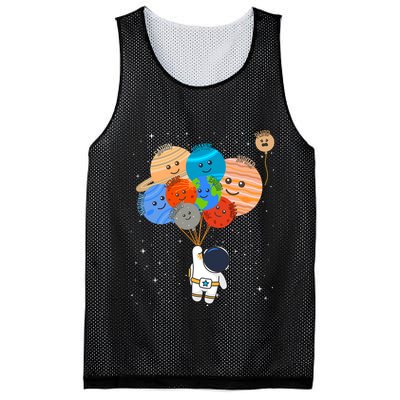 Funny Solar System Astronaut Holding Planet Balloons Pluto Mesh Reversible Basketball Jersey Tank