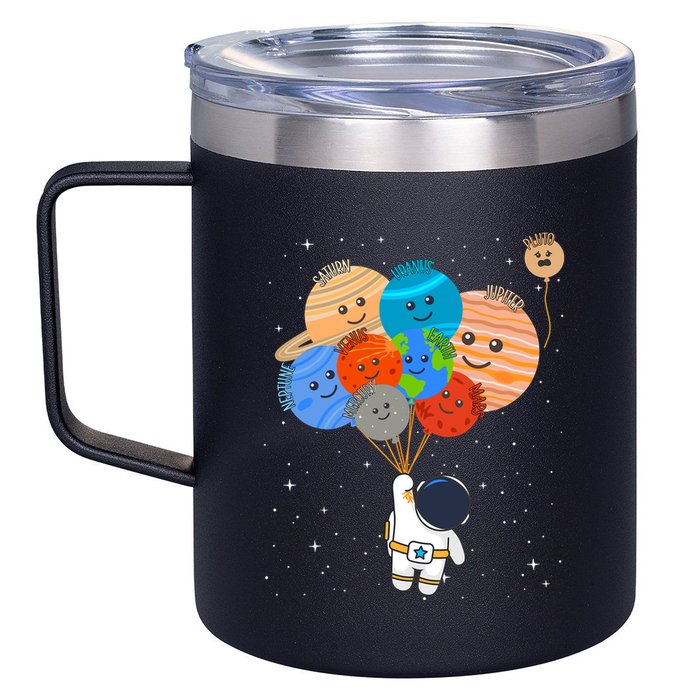 Funny Solar System Astronaut Holding Planet Balloons Pluto 12oz Stainless Steel Coffee Mug
