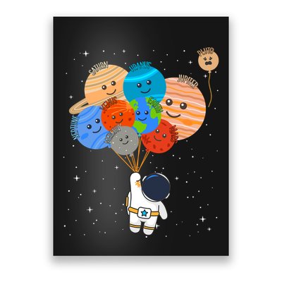 Funny Solar System Astronaut Holding Planet Balloons Pluto Poster