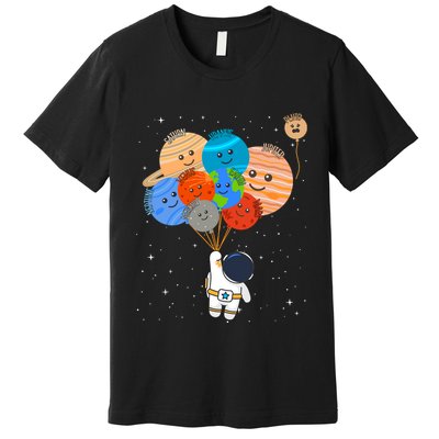 Funny Solar System Astronaut Holding Planet Balloons Pluto Premium T-Shirt