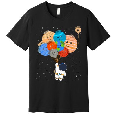 Funny Solar System Astronaut Holding Planet Balloons Pluto Premium T-Shirt