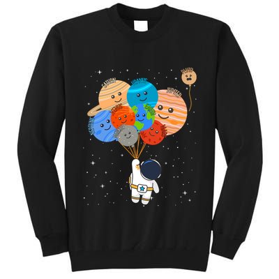 Funny Solar System Astronaut Holding Planet Balloons Pluto Tall Sweatshirt