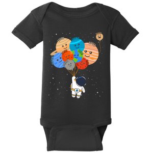 Funny Solar System Astronaut Holding Planet Balloons Pluto Baby Bodysuit