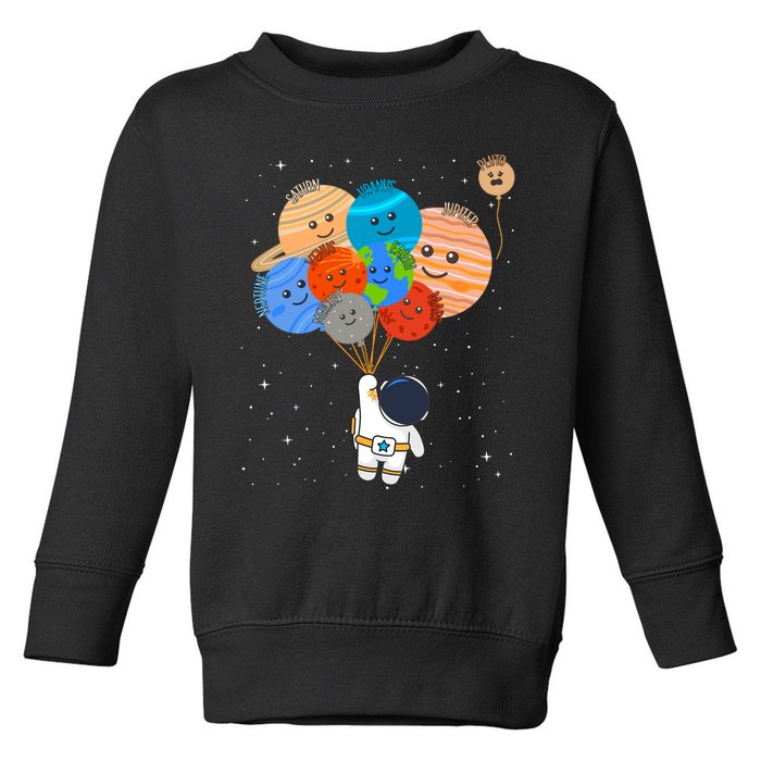 Funny Solar System Astronaut Holding Planet Balloons Pluto Toddler Sweatshirt