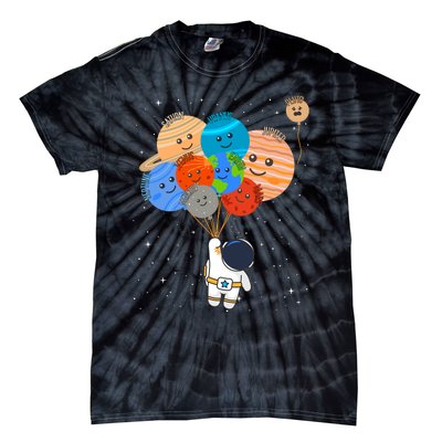 Funny Solar System Astronaut Holding Planet Balloons Pluto Tie-Dye T-Shirt