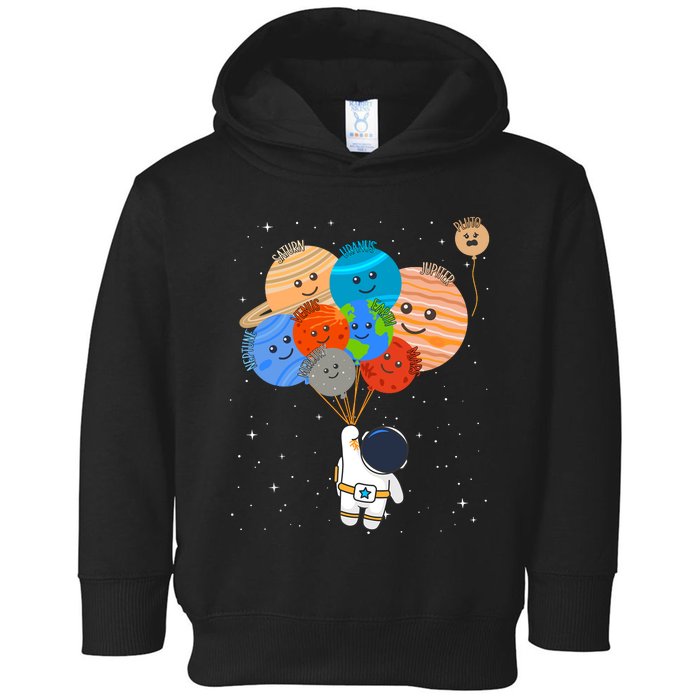 Funny Solar System Astronaut Holding Planet Balloons Pluto Toddler Hoodie