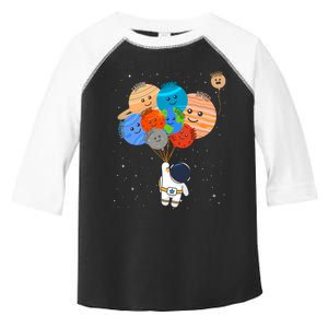 Funny Solar System Astronaut Holding Planet Balloons Pluto Toddler Fine Jersey T-Shirt