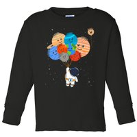 Funny Solar System Astronaut Holding Planet Balloons Pluto Toddler Long Sleeve Shirt