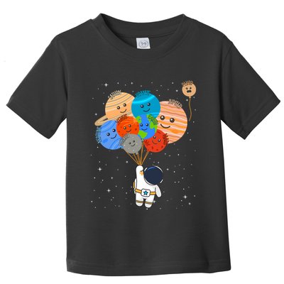 Funny Solar System Astronaut Holding Planet Balloons Pluto Toddler T-Shirt