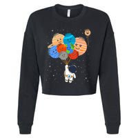 Funny Solar System Astronaut Holding Planet Balloons Pluto Cropped Pullover Crew