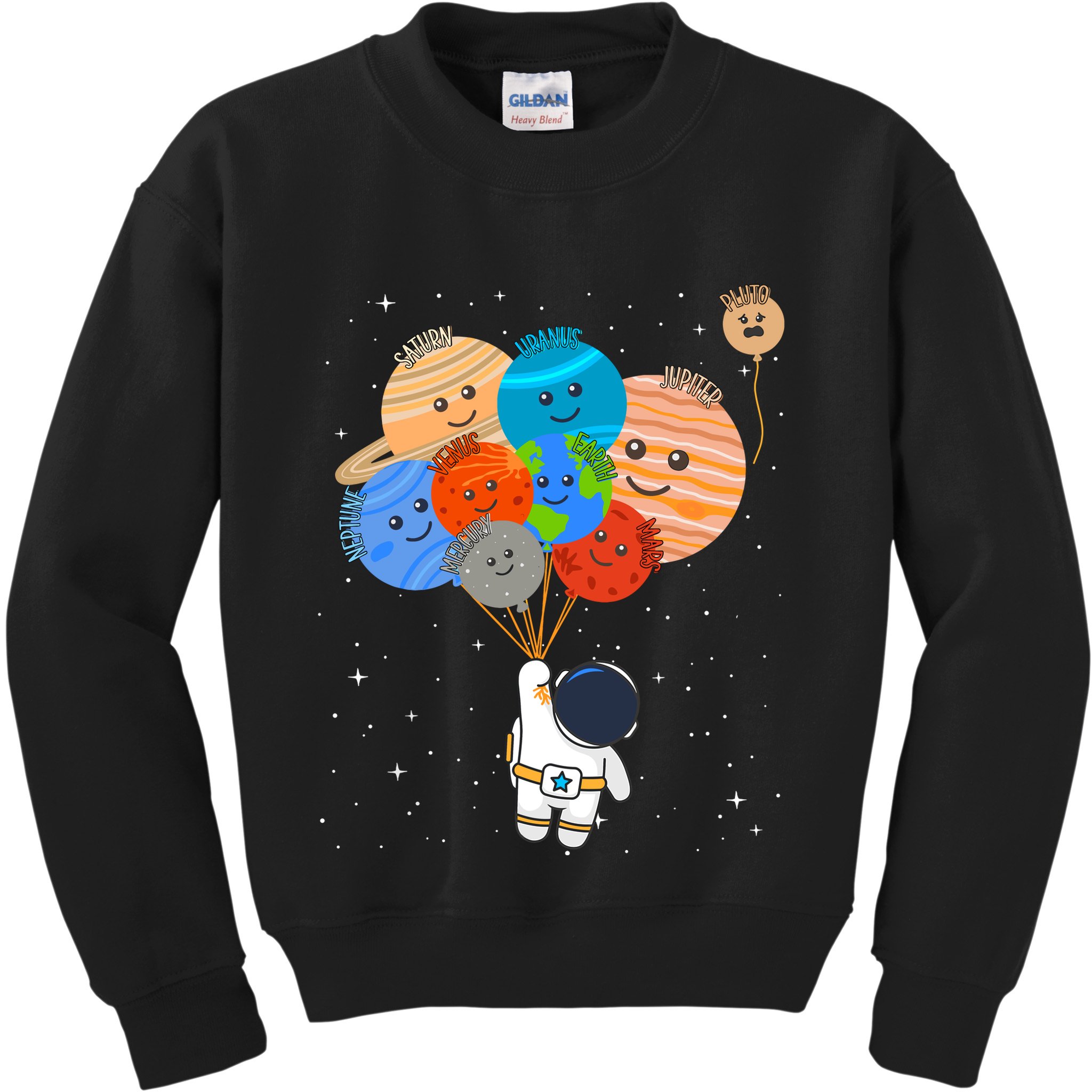Funny Solar System Astronaut Holding Planet Balloons Pluto Kids Sweatshirt