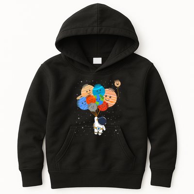 Funny Solar System Astronaut Holding Planet Balloons Pluto Kids Hoodie