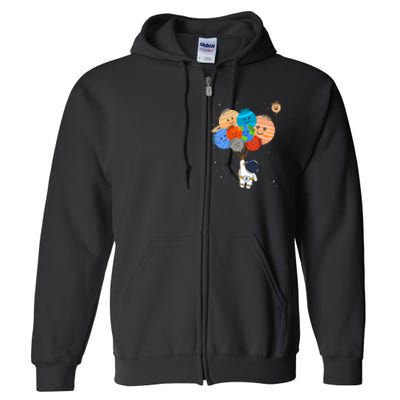 Funny Solar System Astronaut Holding Planet Balloons Pluto Full Zip Hoodie