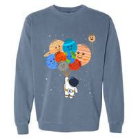 Funny Solar System Astronaut Holding Planet Balloons Pluto Garment-Dyed Sweatshirt