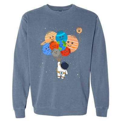 Funny Solar System Astronaut Holding Planet Balloons Pluto Garment-Dyed Sweatshirt