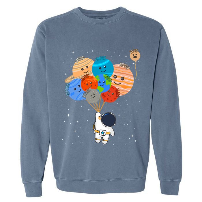 Funny Solar System Astronaut Holding Planet Balloons Pluto Garment-Dyed Sweatshirt