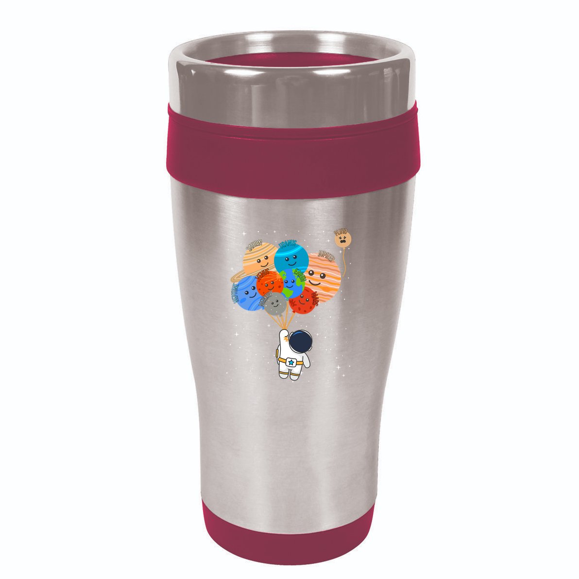 Funny Solar System Astronaut Holding Planet Balloons Pluto 16oz Travel Tumbler