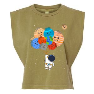 Funny Solar System Astronaut Holding Planet Balloons Pluto Garment-Dyed Women's Muscle Tee