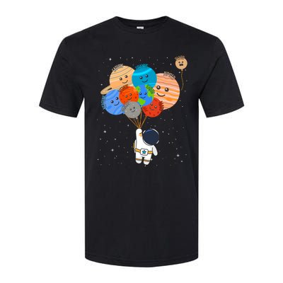 Funny Solar System Astronaut Holding Planet Balloons Pluto Softstyle CVC T-Shirt