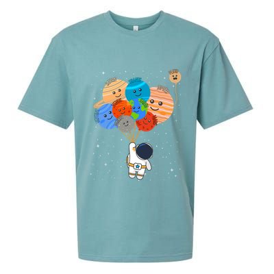 Funny Solar System Astronaut Holding Planet Balloons Pluto Sueded Cloud Jersey T-Shirt
