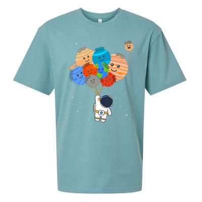 Funny Solar System Astronaut Holding Planet Balloons Pluto Sueded Cloud Jersey T-Shirt