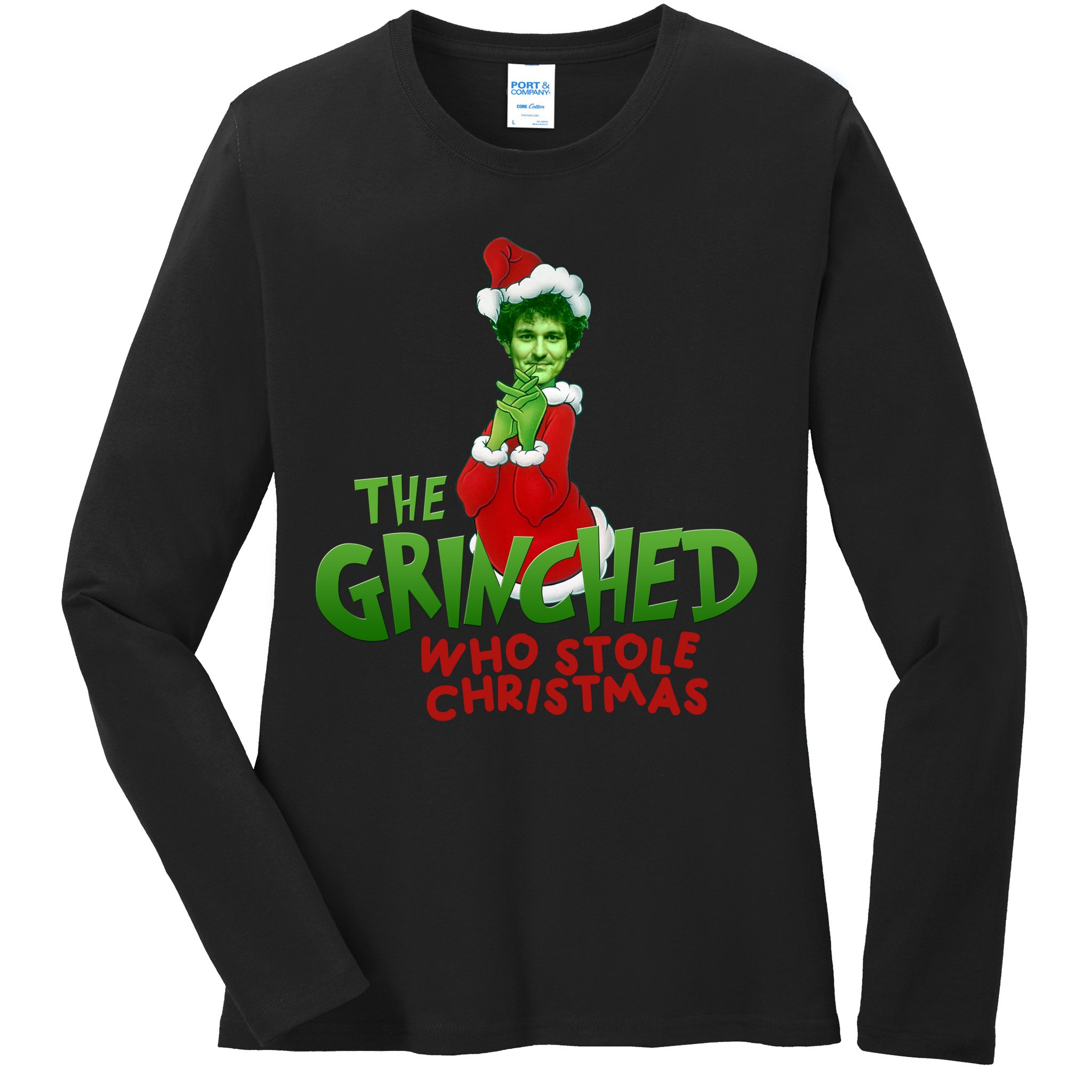 FTX SBF Sam Bankman Fried The Grinched Who Stole Christmas Ladies Long Sleeve Shirt
