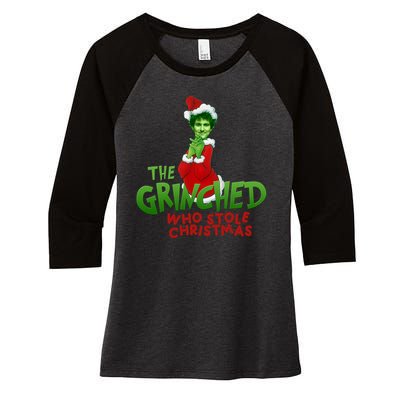 FTX SBF Sam Bankman Fried The Grinched Who Stole Christmas Women's Tri-Blend 3/4-Sleeve Raglan Shirt