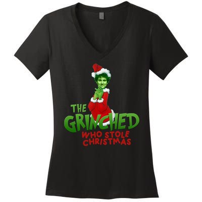 FTX SBF Sam Bankman Fried The Grinched Who Stole Christmas Women's V-Neck T-Shirt