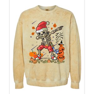 Festive Santa Skeleton Dabbing Costume for Halloween and Christmas Colorblast Crewneck Sweatshirt