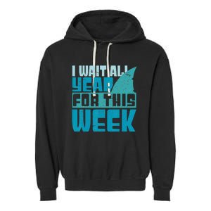 Funny Shark Tee I Wait All Year For This Week Shark Tee Garment-Dyed Fleece Hoodie