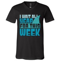 Funny Shark Tee I Wait All Year For This Week Shark Tee V-Neck T-Shirt