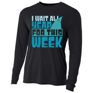 Funny Shark Tee I Wait All Year For This Week Shark Tee Cooling Performance Long Sleeve Crew