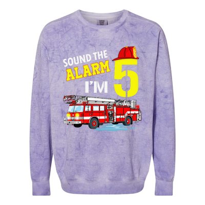 Funny Sound The Alarm I'm 5 Little Firefighter 5th Birthday Colorblast Crewneck Sweatshirt