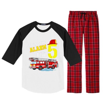 Funny Sound The Alarm I'm 5 Little Firefighter 5th Birthday Raglan Sleeve Pajama Set