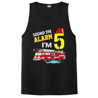 Funny Sound The Alarm I'm 5 Little Firefighter 5th Birthday PosiCharge Competitor Tank