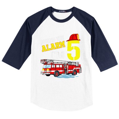 Funny Sound The Alarm I'm 5 Little Firefighter 5th Birthday Baseball Sleeve Shirt