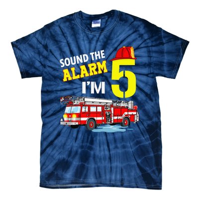 Funny Sound The Alarm I'm 5 Little Firefighter 5th Birthday Tie-Dye T-Shirt