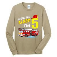 Funny Sound The Alarm I'm 5 Little Firefighter 5th Birthday Tall Long Sleeve T-Shirt