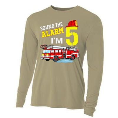 Funny Sound The Alarm I'm 5 Little Firefighter 5th Birthday Cooling Performance Long Sleeve Crew