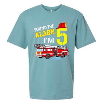 Funny Sound The Alarm I'm 5 Little Firefighter 5th Birthday Sueded Cloud Jersey T-Shirt