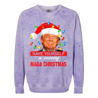 Funny Santa Trump Have Yourself A Merry Maga Christmas Xmas Colorblast Crewneck Sweatshirt