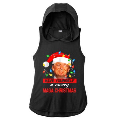 Funny Santa Trump Have Yourself A Merry Maga Christmas Xmas Ladies PosiCharge Tri-Blend Wicking Draft Hoodie Tank