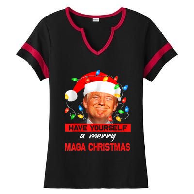 Funny Santa Trump Have Yourself A Merry Maga Christmas Xmas Ladies Halftime Notch Neck Tee